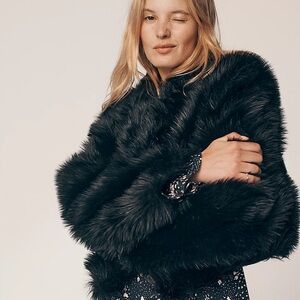 free people faux fur Dark green coat